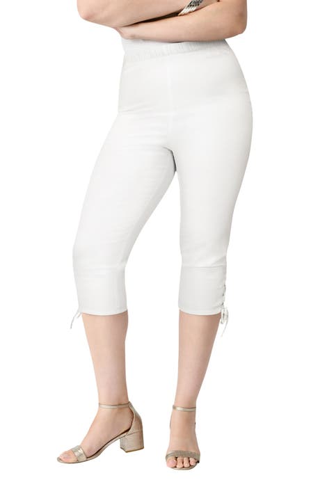 Plus Size Comfort Stretch Lace Up Capri Jean (Plus)