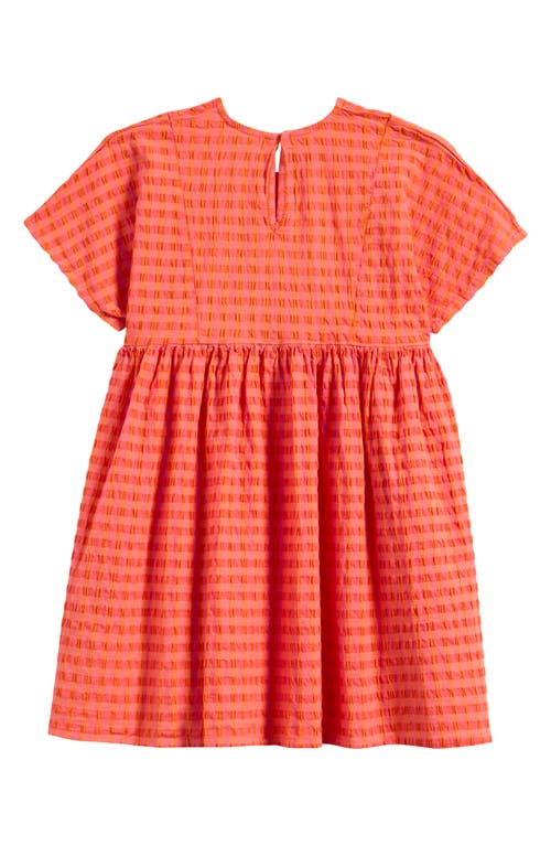 Bobo Choses Kids' Vichy Sunflower Embriodered Stripe Seersucker Dress In Fuchsia