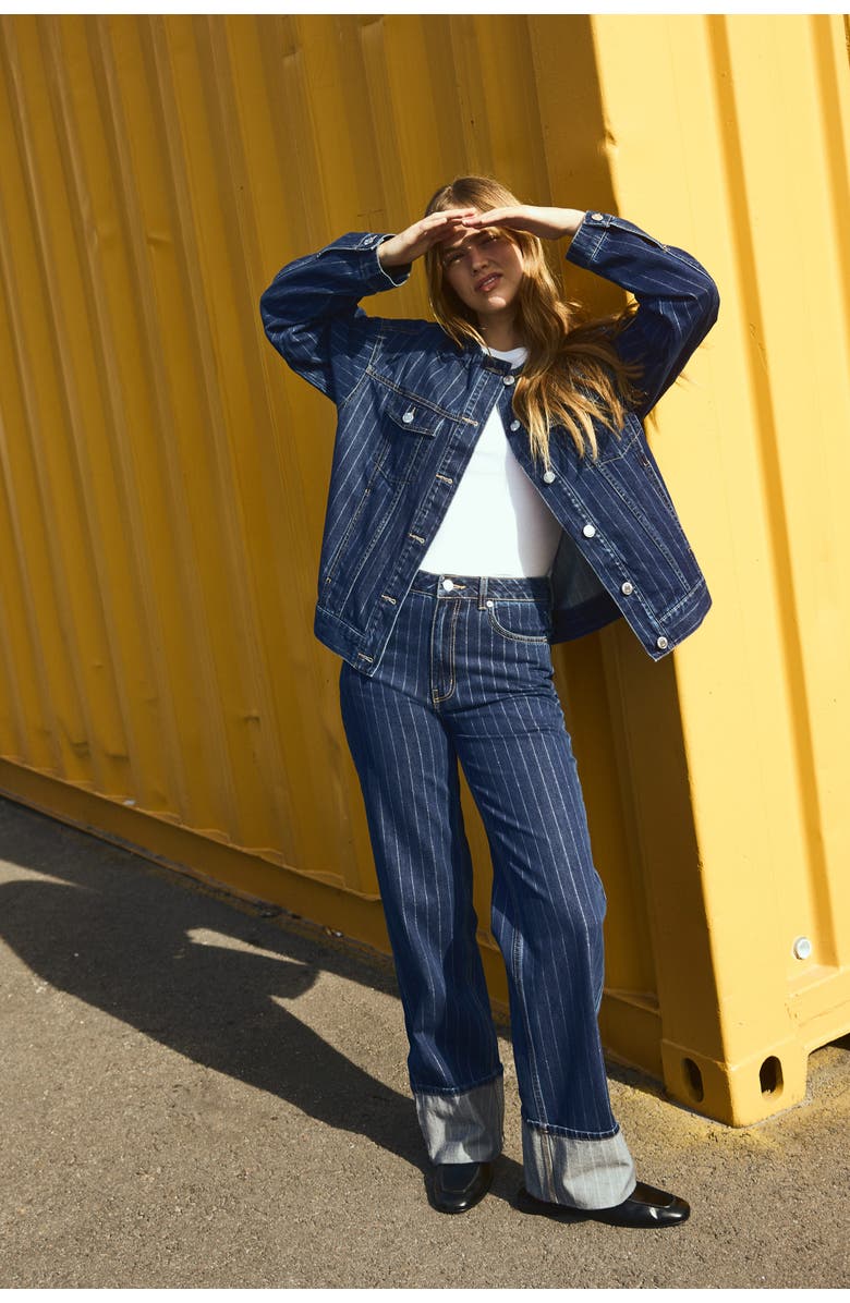 H&M Wide Ultra High Turn-up Jeans, Alternate, color, Denim Blue/Pinstriped