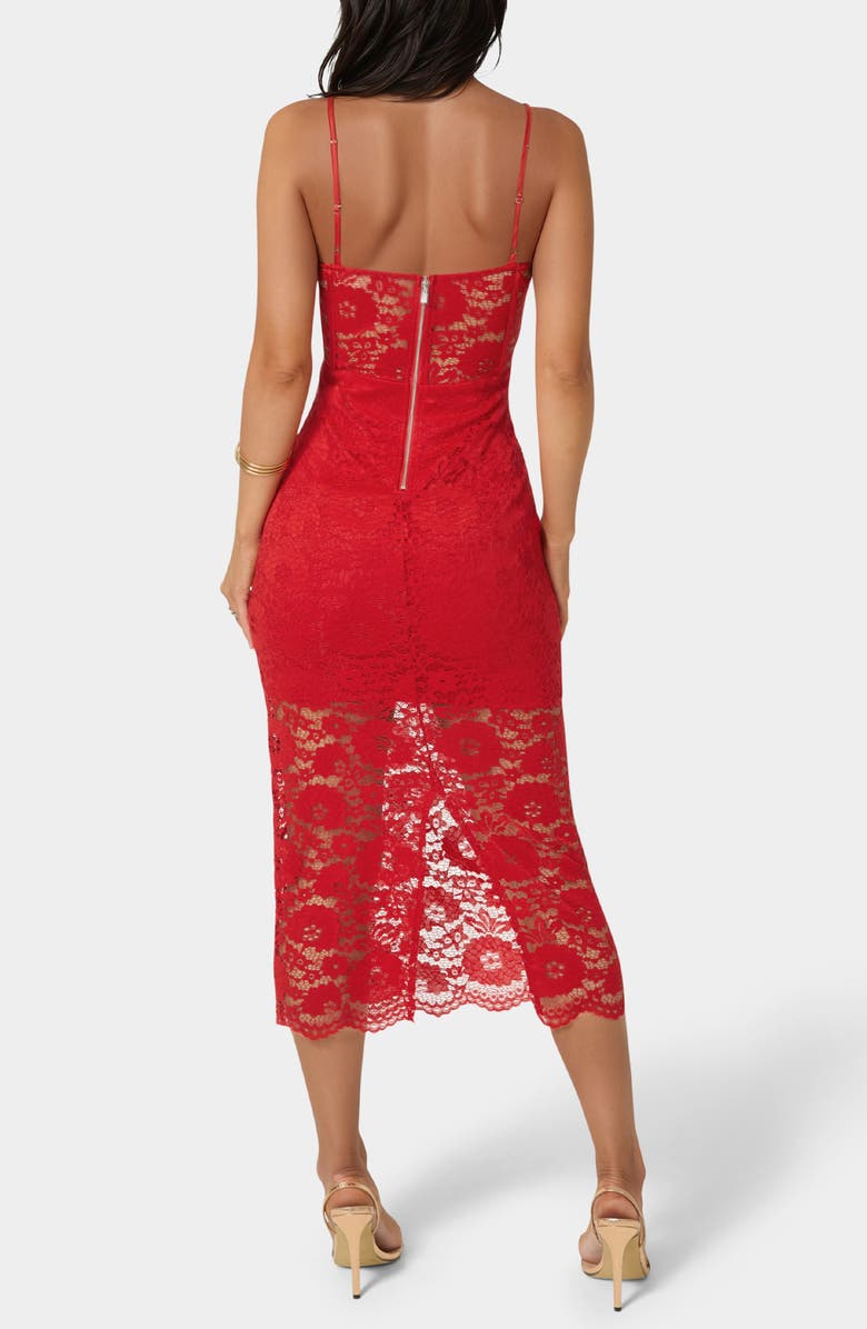 bebe Lace Corset Body-Con Midi Dress, Alternate, color, Red