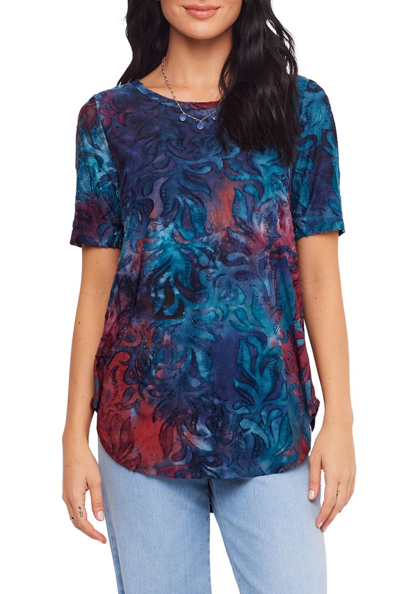 Tie Dye Burnout Shirttail Top, Main, color, NAVY/ RED