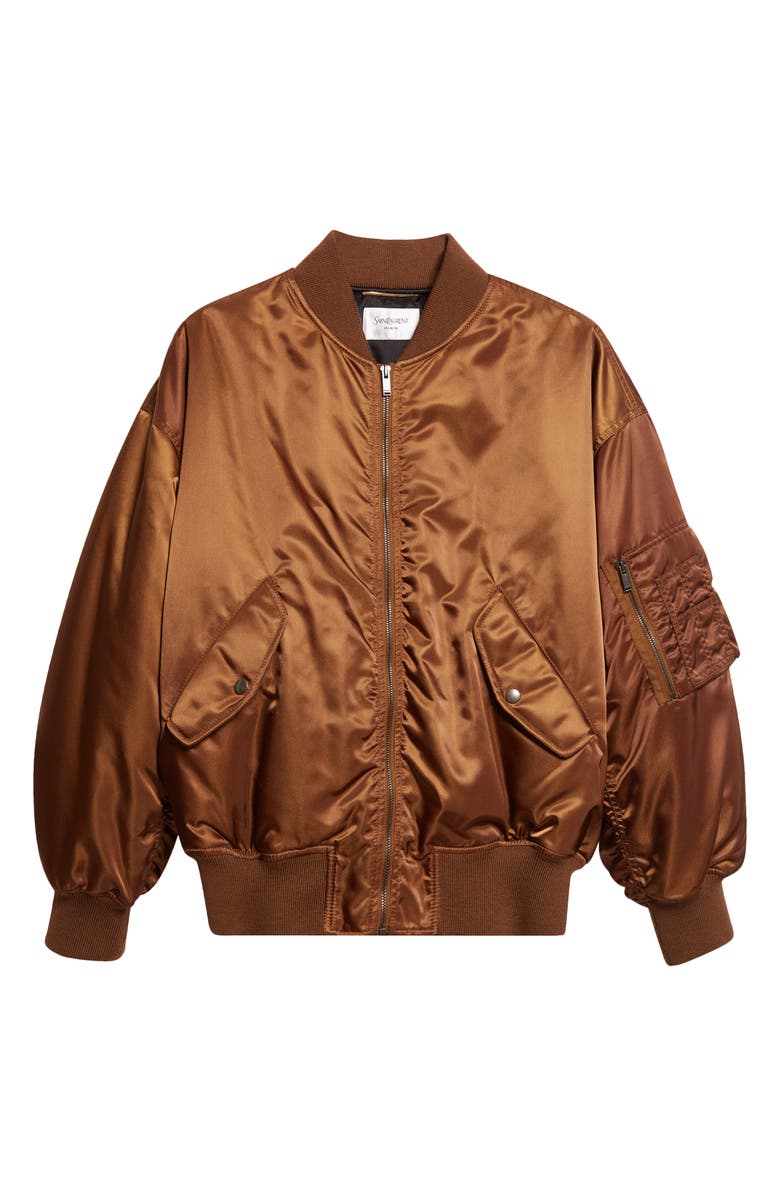 Saint Laurent Recycled Nylon Bomber Jacket, Main, color, Brun Clair