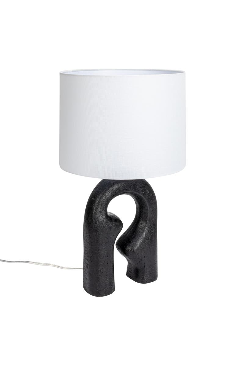 Storied Home Modern Abstract Sculptural Table Lamp with Drum Shade, Black and White, Main, color, Black