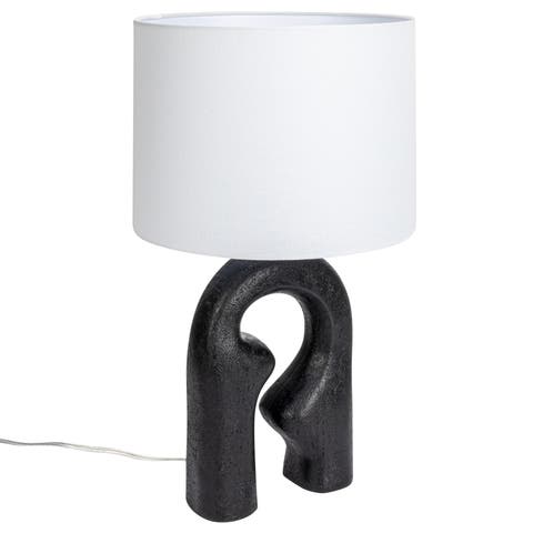 Modern Abstract Sculptural Table Lamp with Drum Shade, Black and White