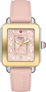 MICHELE Deco Sport Silicone Strap Watch, 34mm x 36mm