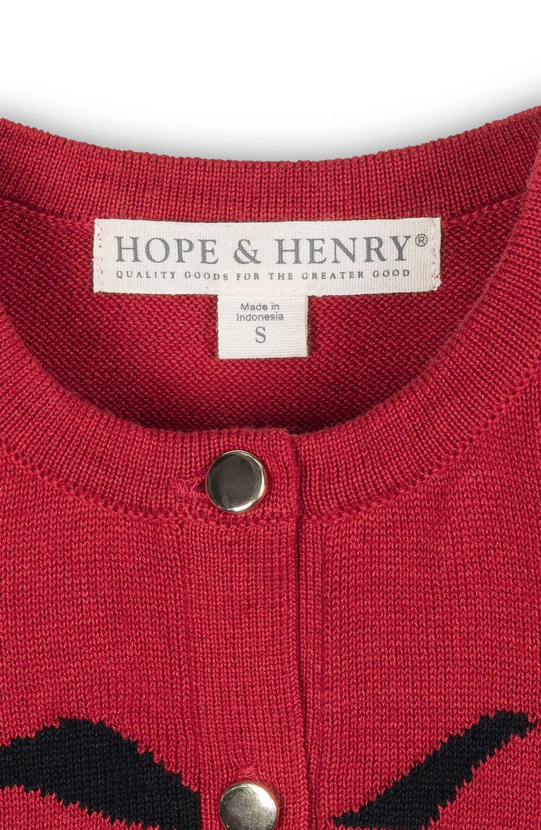Hope & Henry Kids' Organic Bow Intarsia Sweater Cardigan, Alternate, color, Red With Black Bow