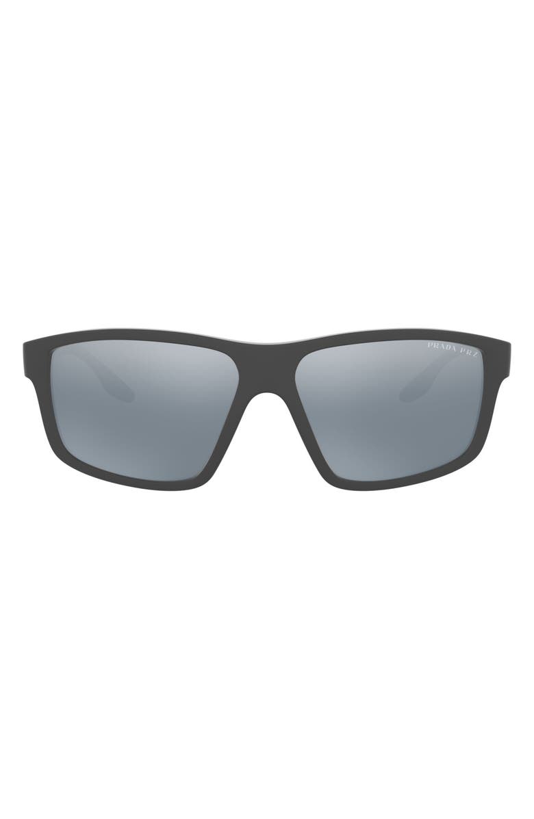 PRADA SPORT 60mm Polarized Rectangular Sunglasses, Main, color, Grey/ Dark Grey Silver Mirror