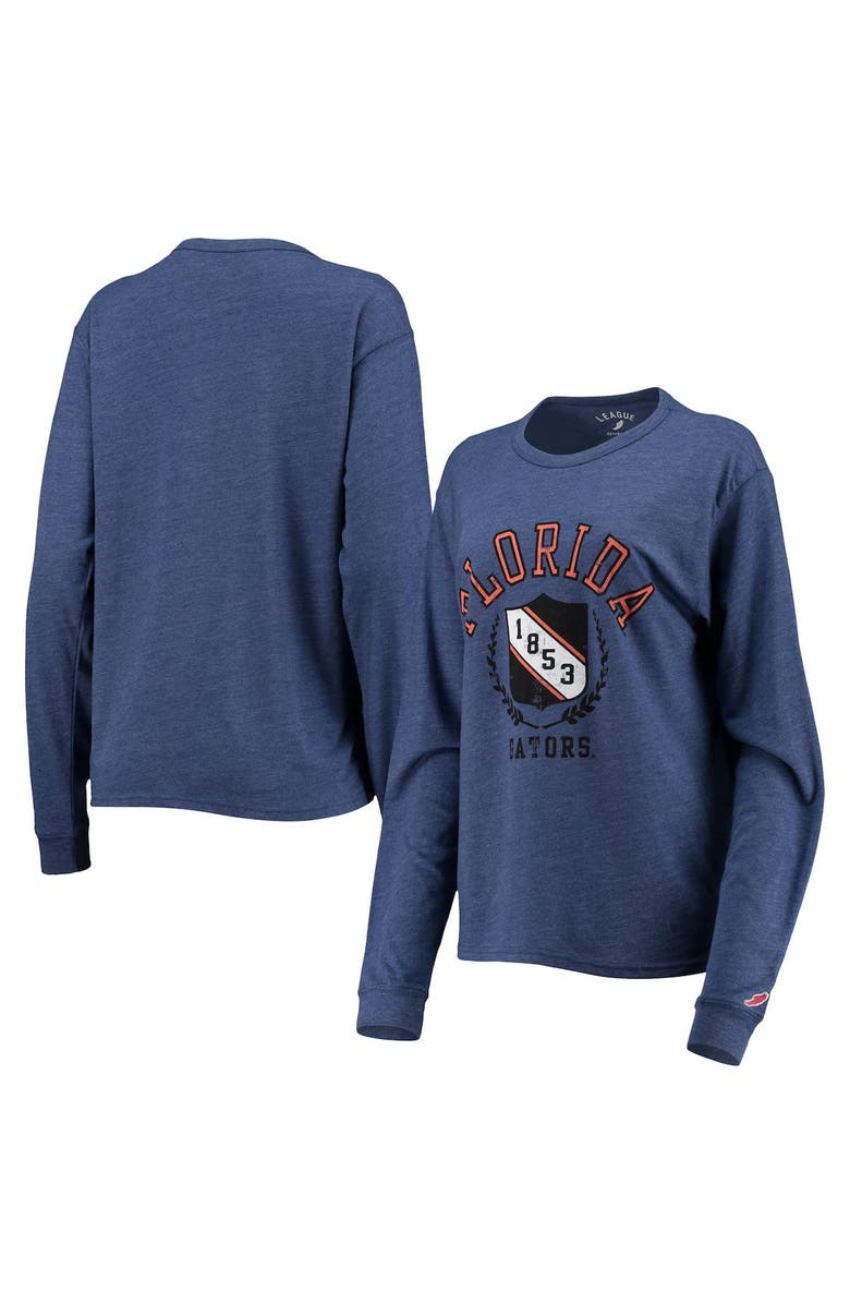 LEAGUE COLLEGIATE WEAR Women's League Collegiate Wear Heathered Royal Florida Gators Seal Victory Falls Oversized Tri-Blend Long Sleeve T-Shirt, Main, color, 
