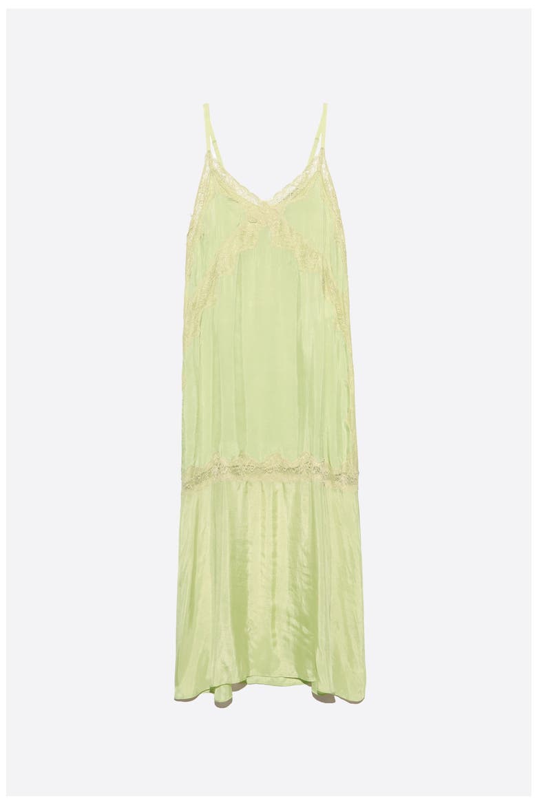 Lace-Trim Slip Midi Dress, Alternate, color, LIME