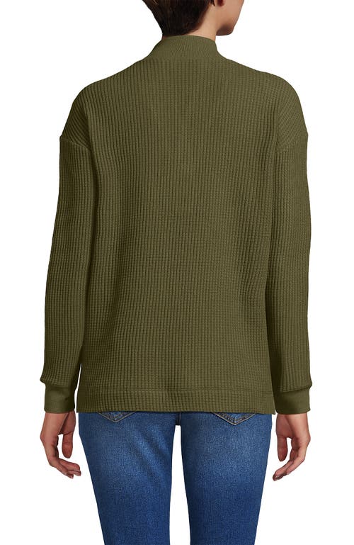Lands' End Long Sleeve Waffle Shawl Collar Henley In Green