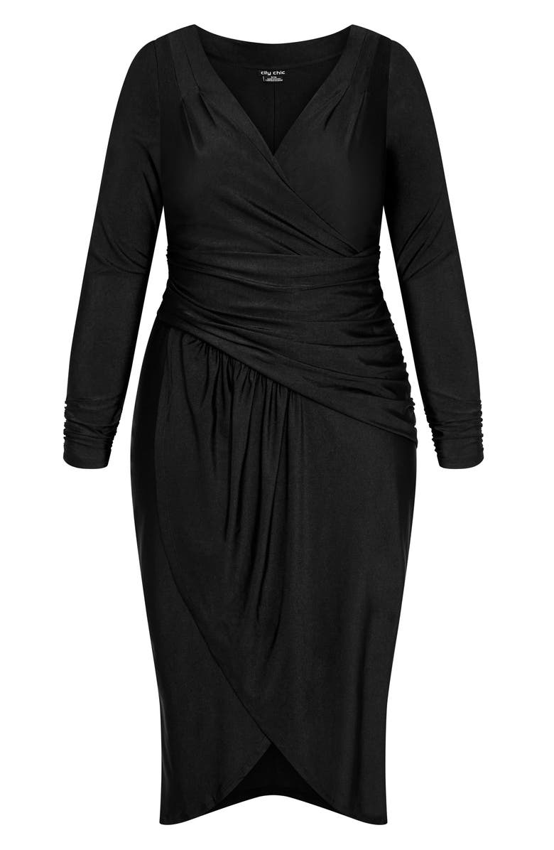City Chic Marissa Ruched Long Sleeve Midi Dress, Alternate, color, Black