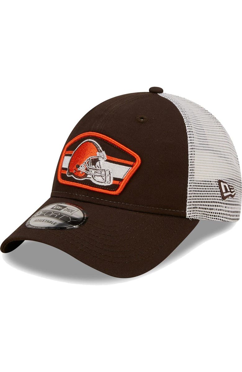 New Era Men's New Era Brown/White Cleveland Browns Logo Patch Trucker 9FORTY Snapback Hat, Main, color, Brown