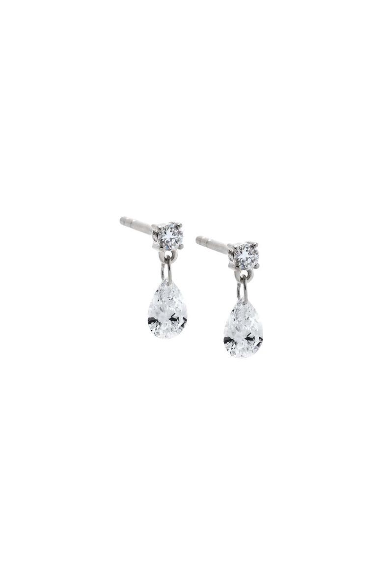 Lab Grown Diamond Drop Pear Stud Earring 14K, Main, color, 14K White Gold