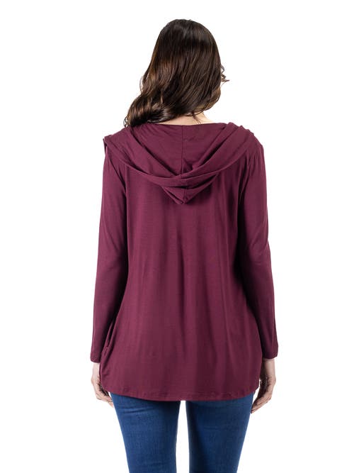 24seven Comfort Apparel Open Front Lightweight Hooded Cardigan In Burgundy