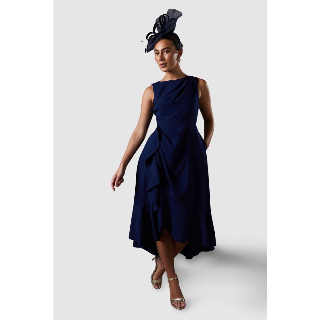 Coast Crepe Ruffle Low Back Dress In Blue