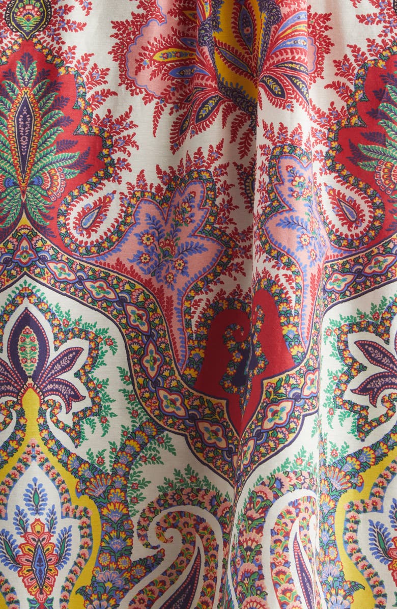 Etro Paisley Print Cotton & Silk Scarf Neck Top, Alternate, color, Print On White Base