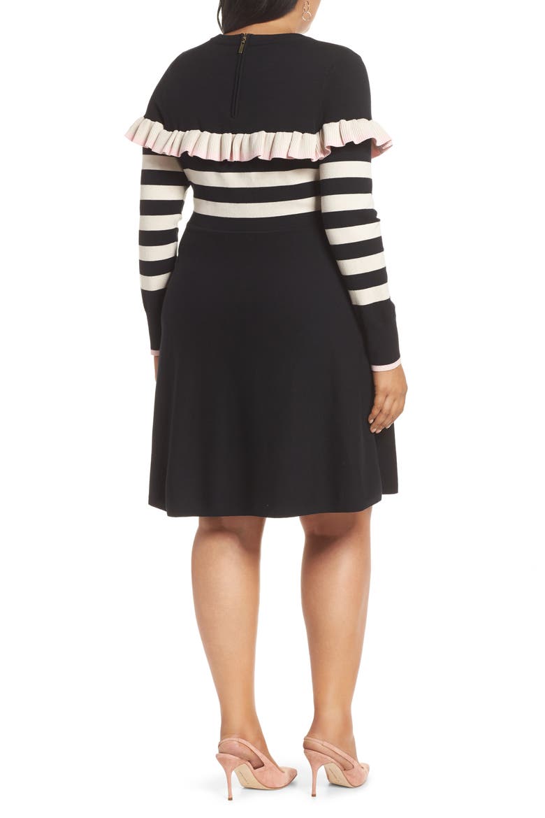 Ruffle Front Sweater Dress, Alternate, color, BLACK STRIPE