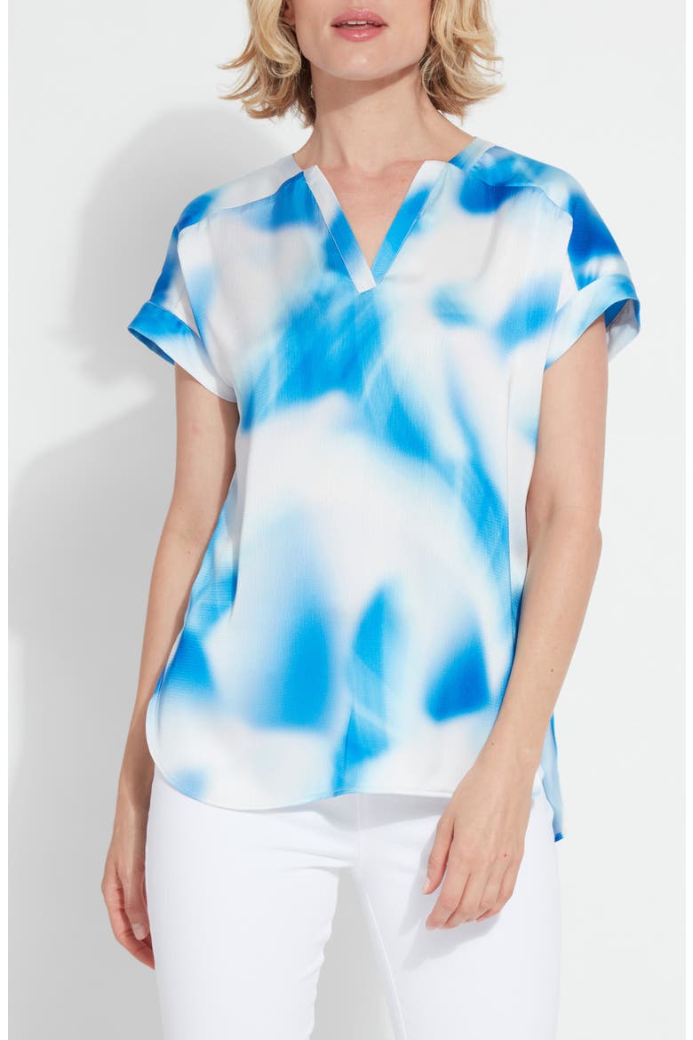 Coraline Print V-Neck Top, Main, color, DIGITAL BLUES