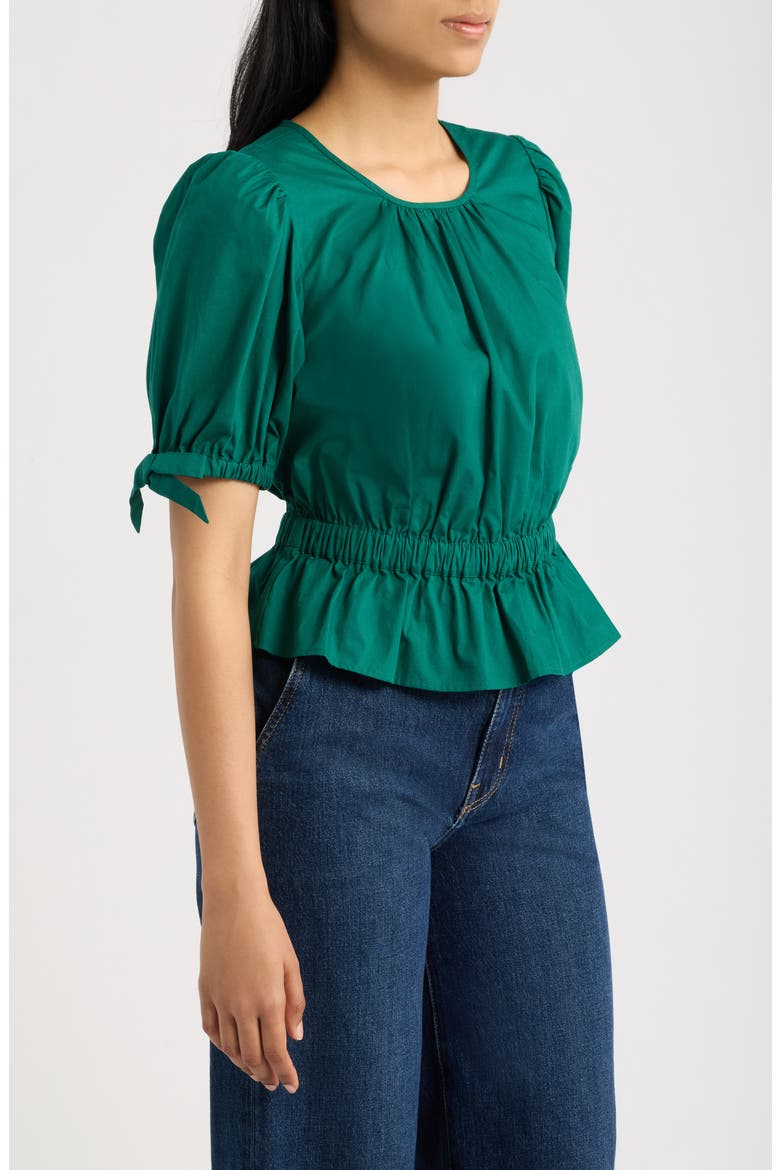 Balloon Sleeve Cotton Poplin Top, Alternate, color, DEEP SPRUCE
