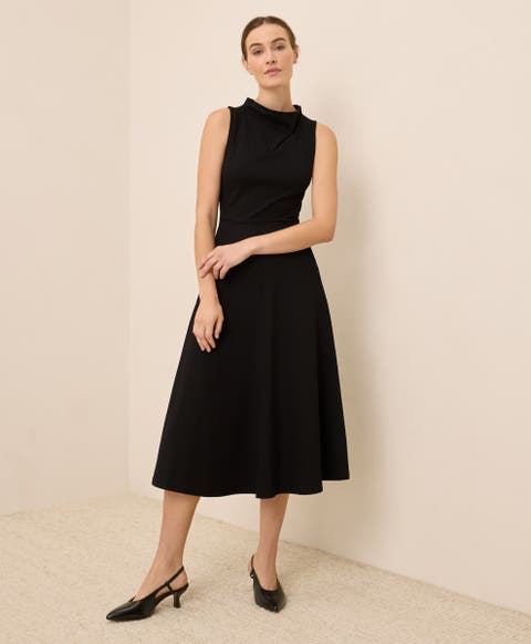 Organic Cotton Fit & Flare Cowl Neck Dress