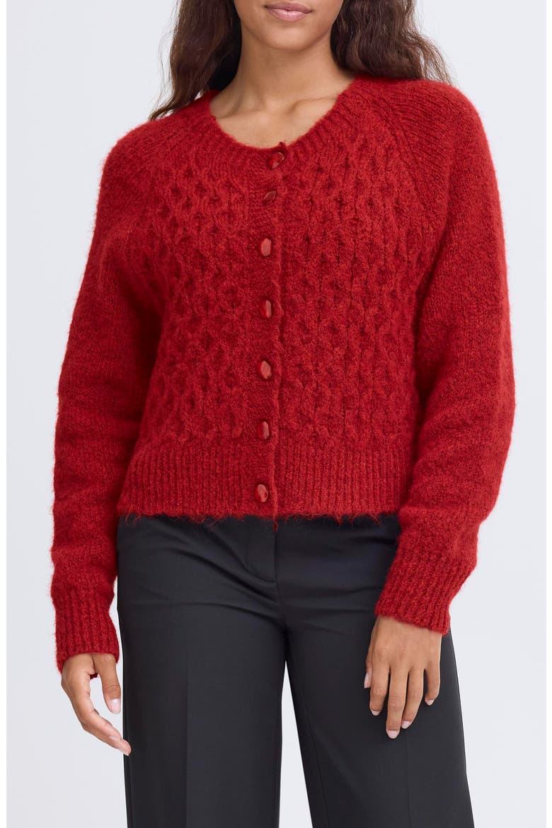Diamond Knit Cardigan, Main, color, RED DAHLIA