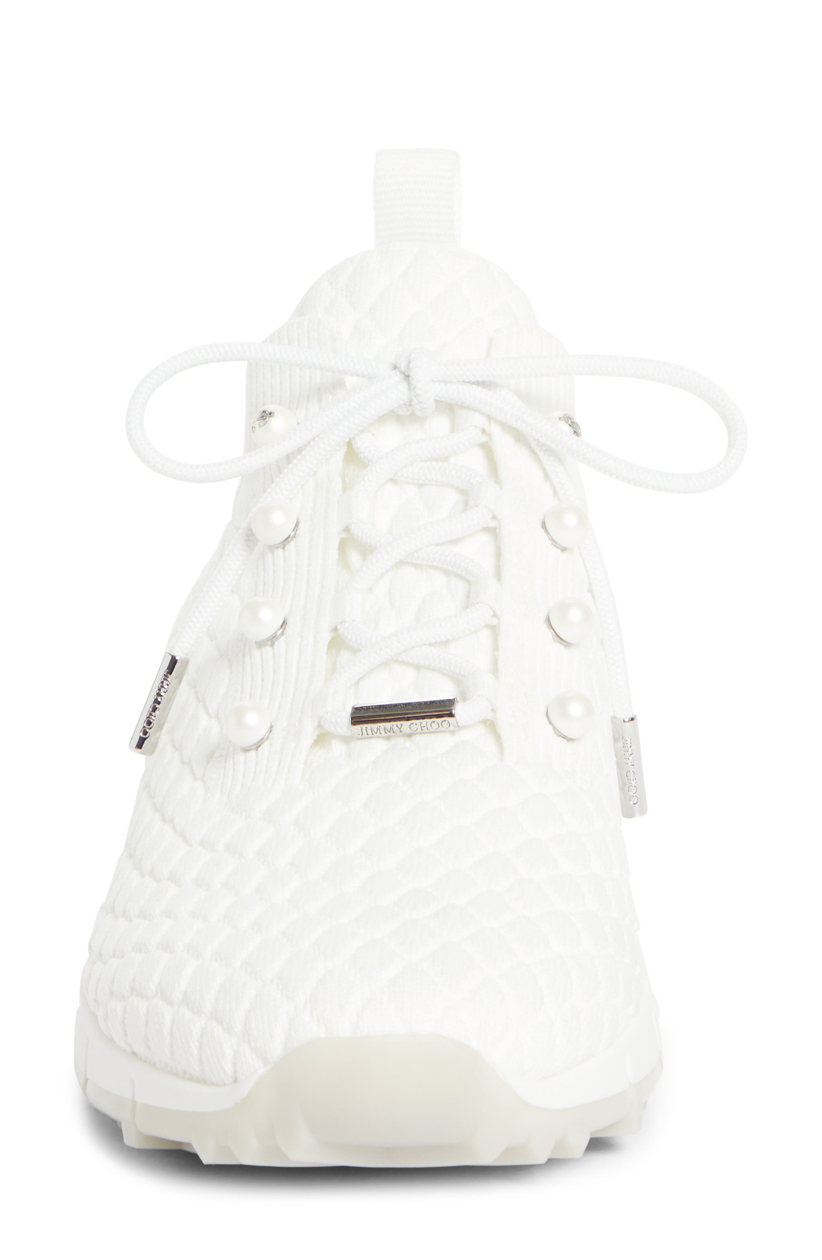 Jimmy Choo Veles Faux Pearl Knit Sneaker, Alternate, color, X White