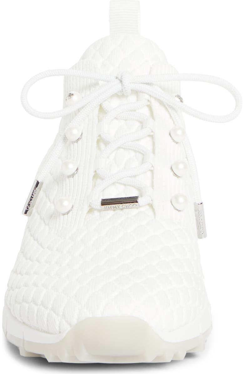 Jimmy Choo Veles Faux Pearl Knit Sneaker, Alternate, color, X White