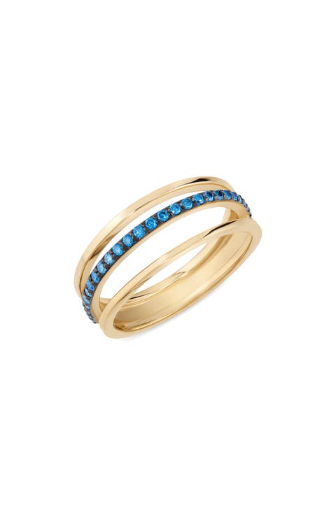 14k Gold Blue Diamond 3-Row Ring