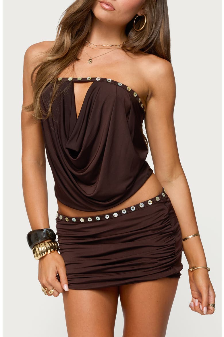 Giana Iridescent Button Keyhole Strapless Top, Main, color, DARK-BROWN