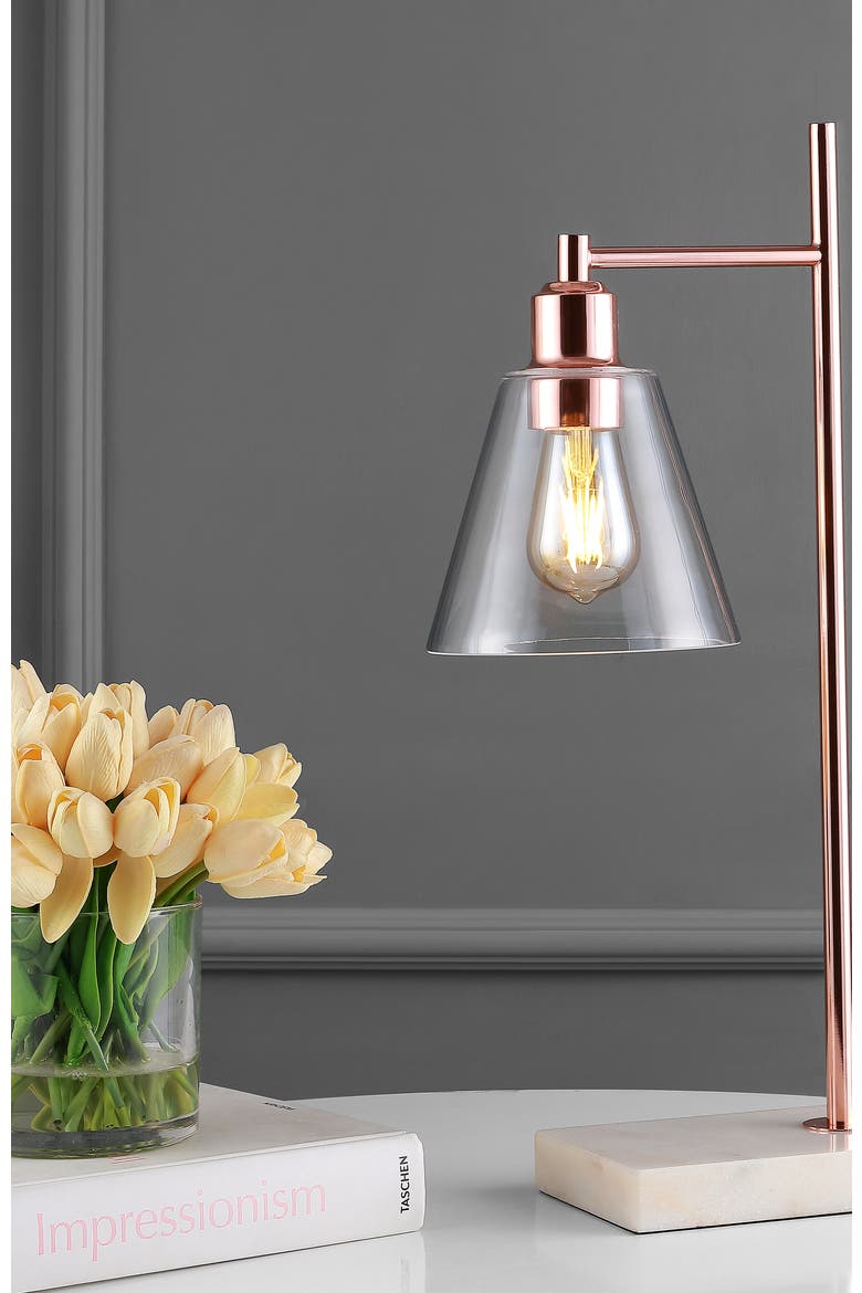 Lorena 22.25" Modern Glam Metal/Marble LED Table Lamp, Copper, Alternate, color, Copper