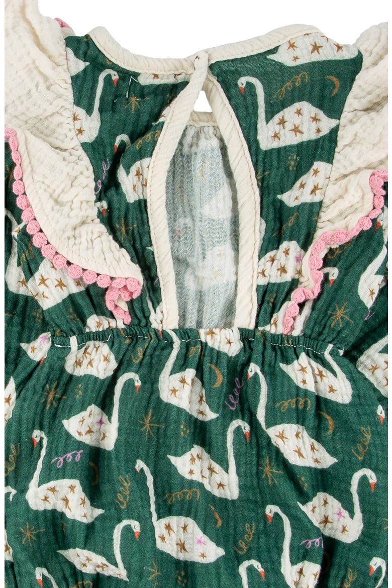 Ingrid Print Ruffle Accent Cotton Bubble Romper, Alternate, color, SWAN LAKE