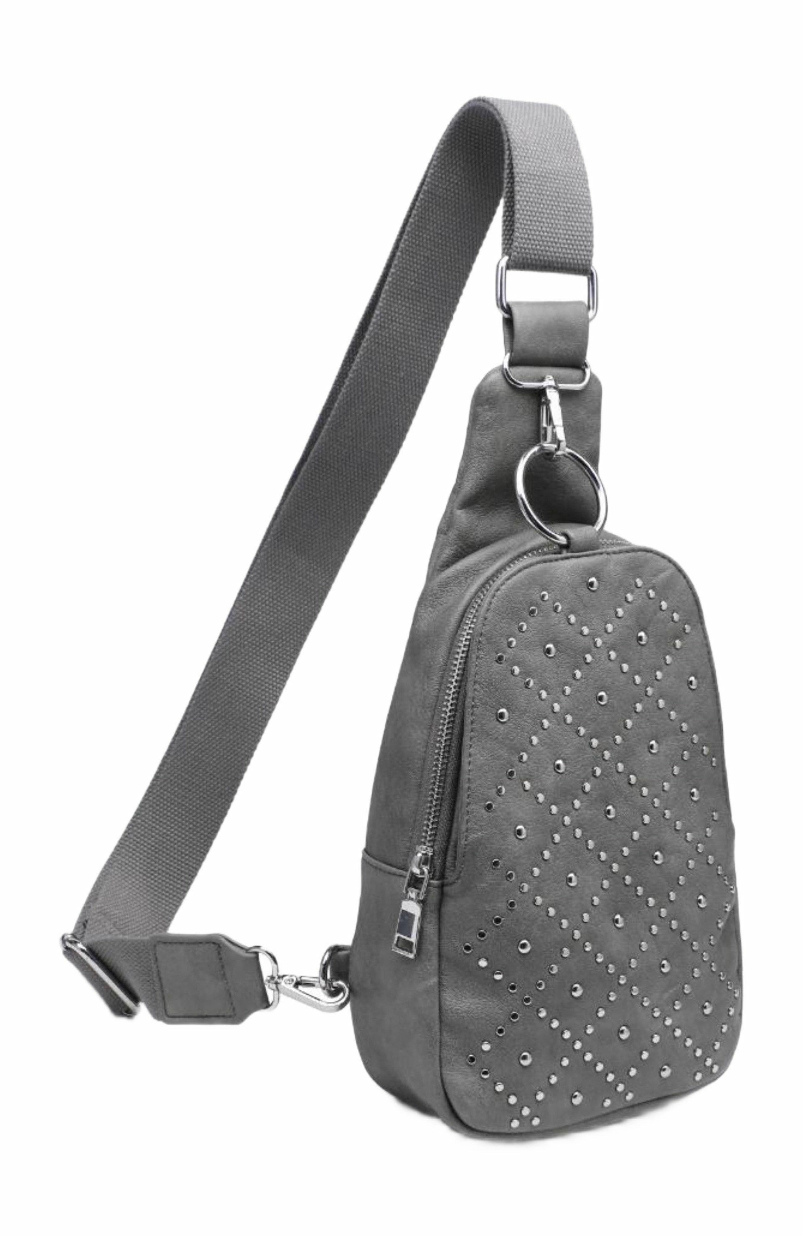 MODA LUXE Regina Studded Sling Backpack, Alternate, color, Grey