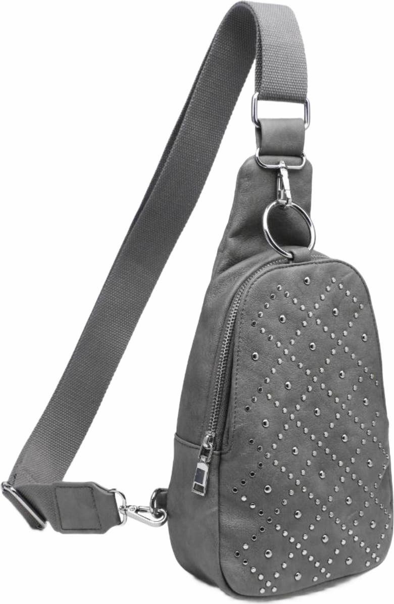 MODA LUXE Regina Studded Sling Backpack, Alternate, color, Grey