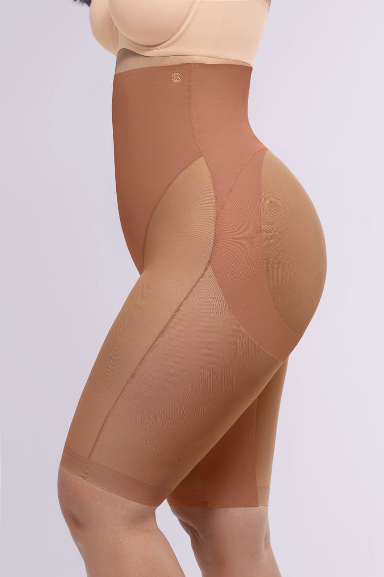 MeshSmooth Butt-Lifting Above-Knee Short, Alternate, color, Bronze
