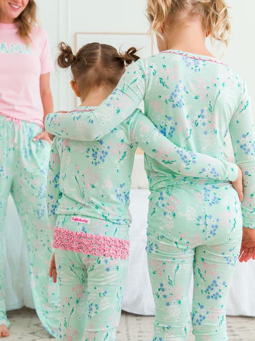 Rufflebutts Softsnooze Toddler Girls Ruffle Long Sleeve Pajama Set In Mint Meadow