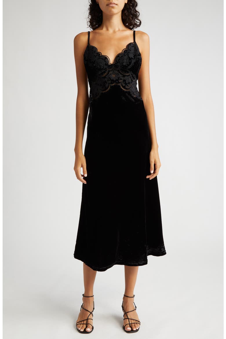 Richelieu Velvet Slipdress, Main, color, BLACK