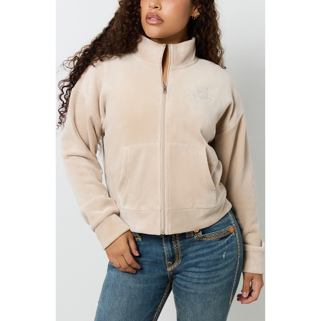 True Religion Rib Velour Zip Jacket In Neutral