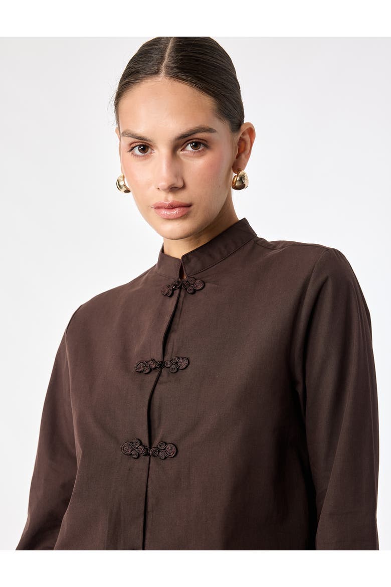 Mandarin Collar Shirt With Napoleon Closure, Alternate, color, BROWN