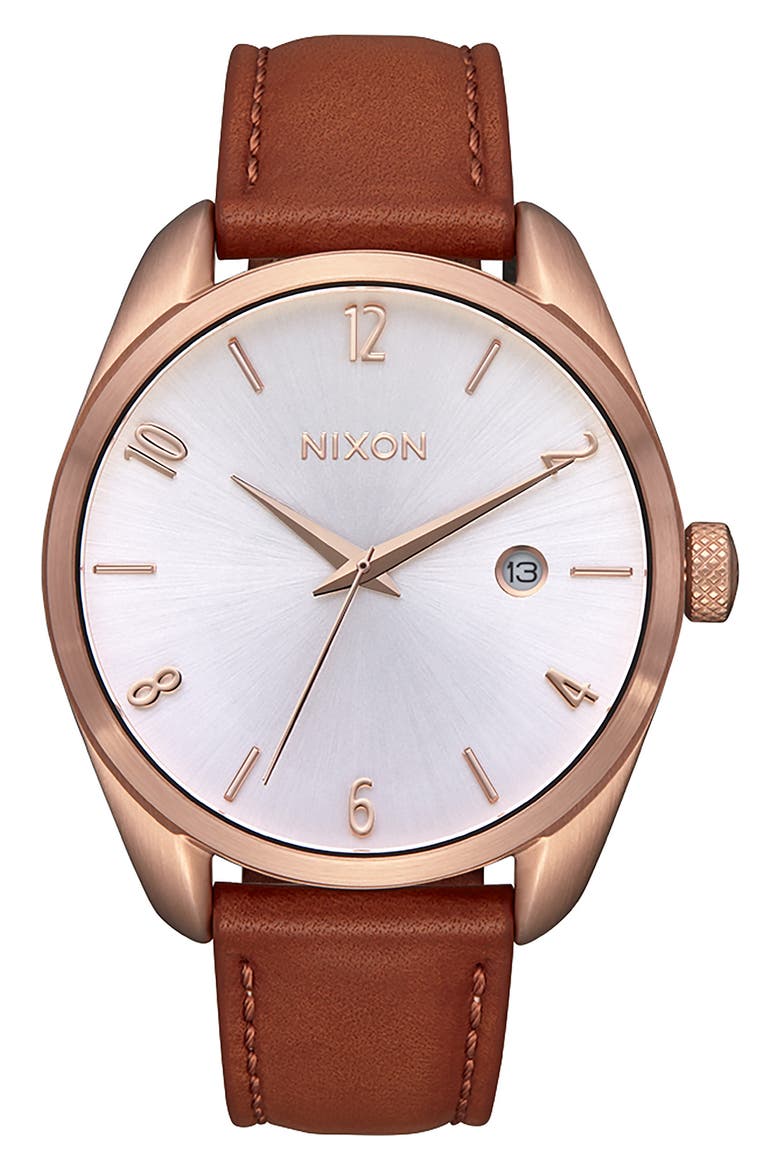 Thalia Leather Strap Watch, 38mm, Main, color, ROSE GOLD / WHITE