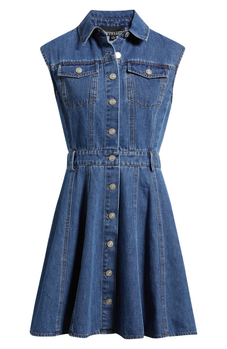 FREEMARKET Cotton Blend Denim Mini Shirtdress, Alternate, color, Medium Denim