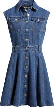 FREEMARKET Cotton Blend Denim Mini Shirtdress