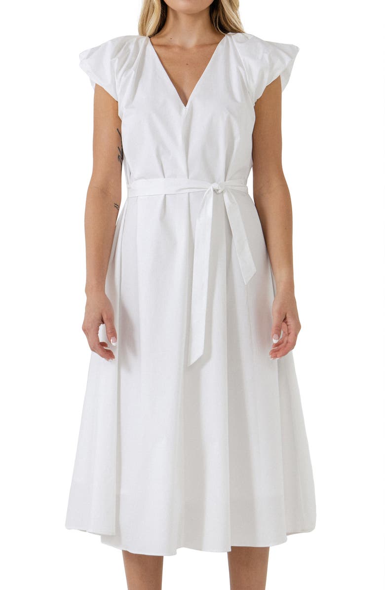 English Factory Puff Sleeve Cotton Midi Dress, Alternate, color, 