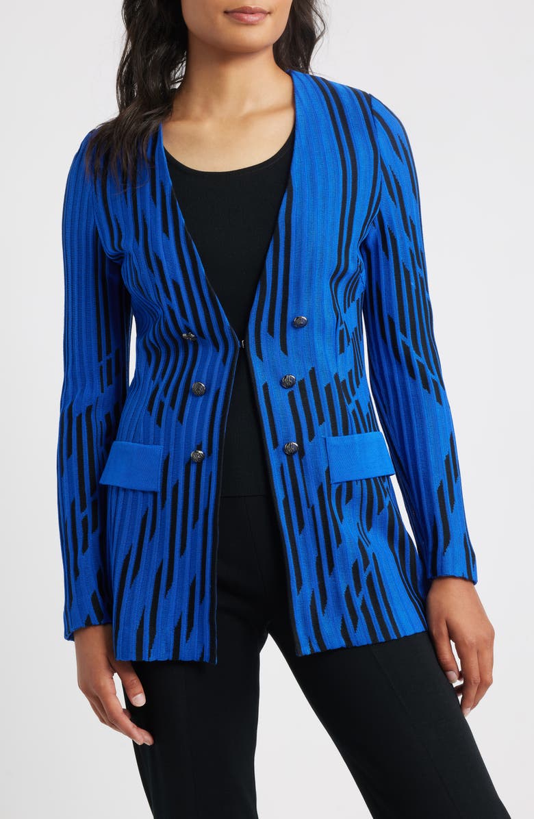 Ming Wang Dual Tone Rib Knit Jacket, Main, color, Sapphire Sea/ Black