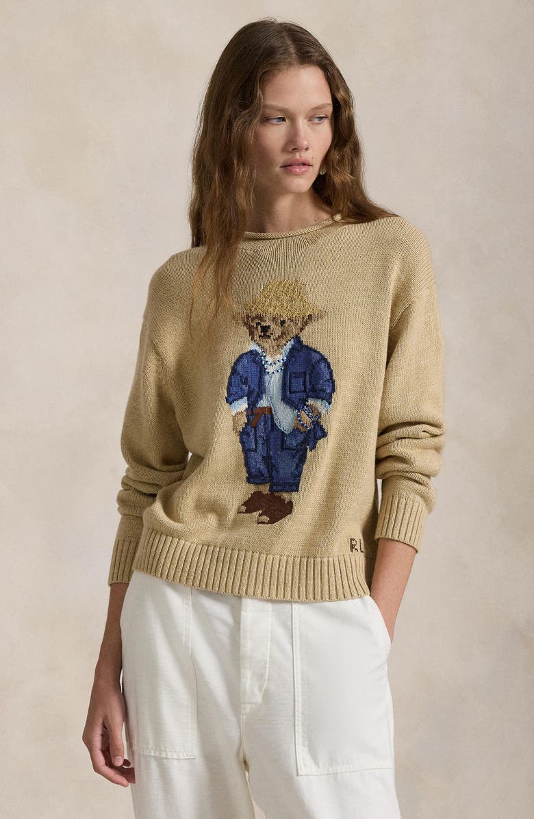 Polo Ralph Lauren Intarsia Bear Embellished Cotton Crewneck Sweater, Alternate, color, 
