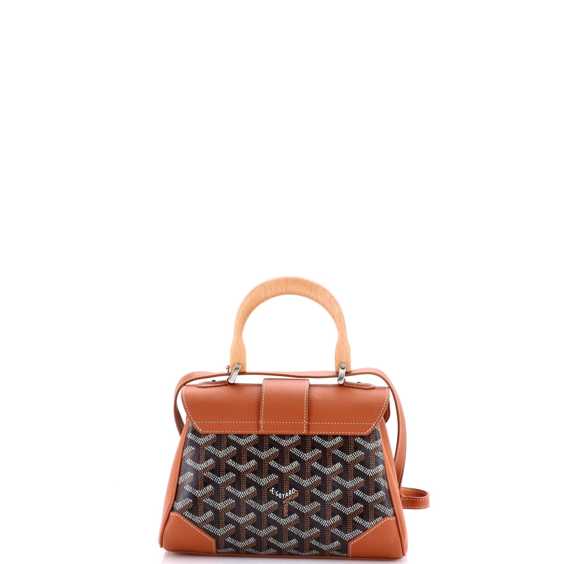 Pre-Owned Goyard Saigon Top Handle Bag Coated Canvas with Leather Mini, Alternate, color, Brown