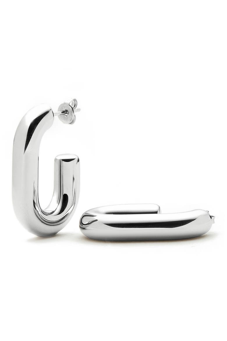 Chubby Oval Medium Hoop Earrings, Main, color, SILVER