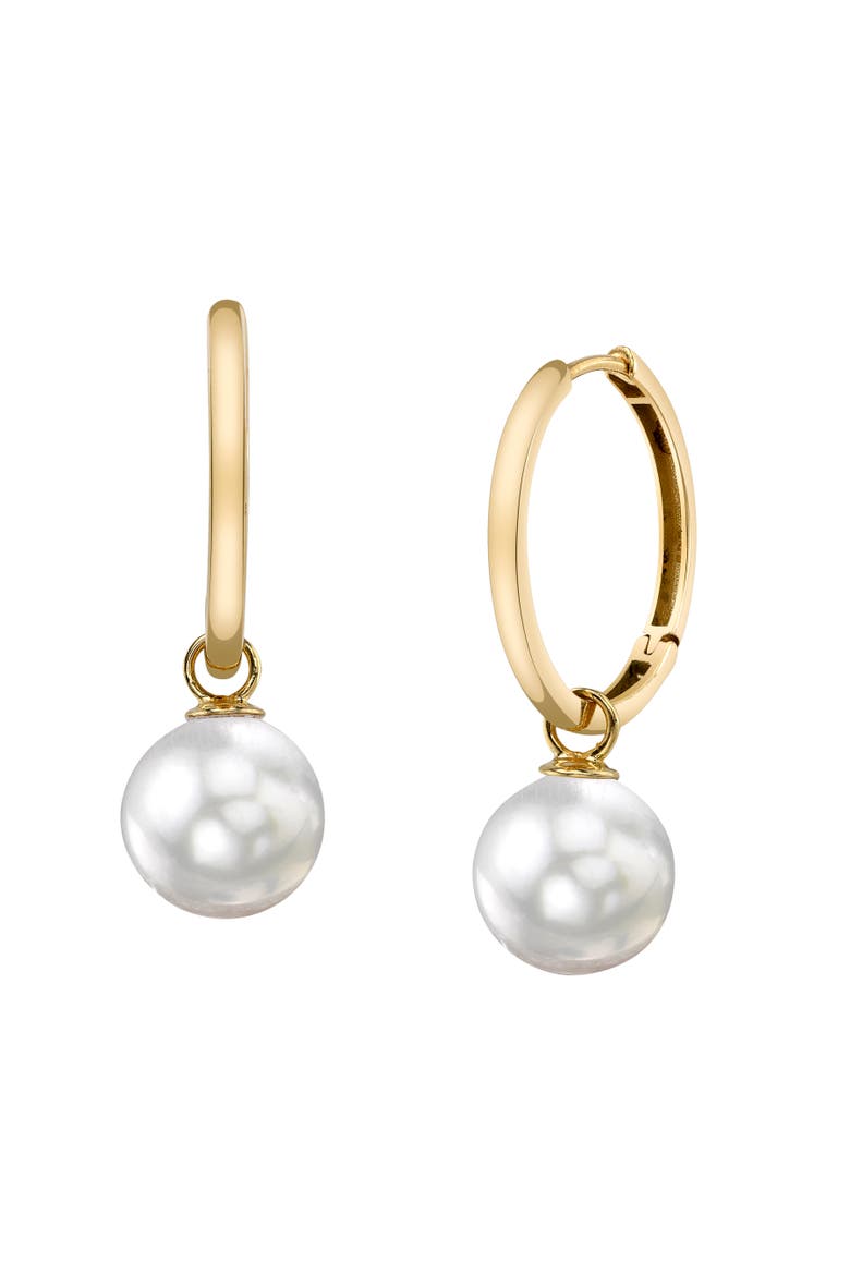 14K Gold White South Sea Pearl Hoop Galilea Dangling Earrings, Main, color, Yellow Gold