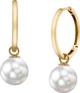 The Pearl Source 14K Gold White South Sea Pearl Hoop Galilea Dangling Earrings