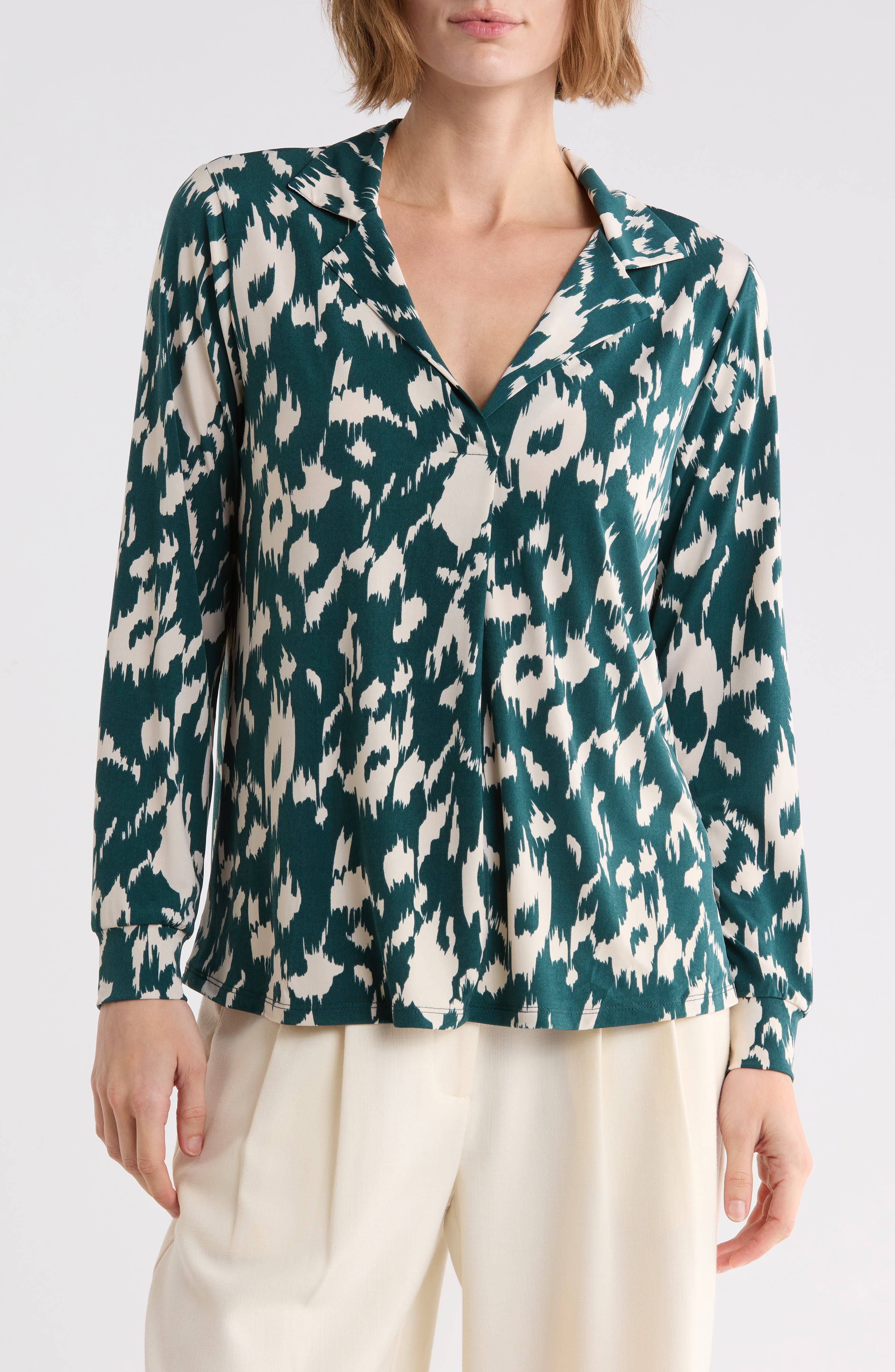Notch Collar Long Sleeve Knit Top