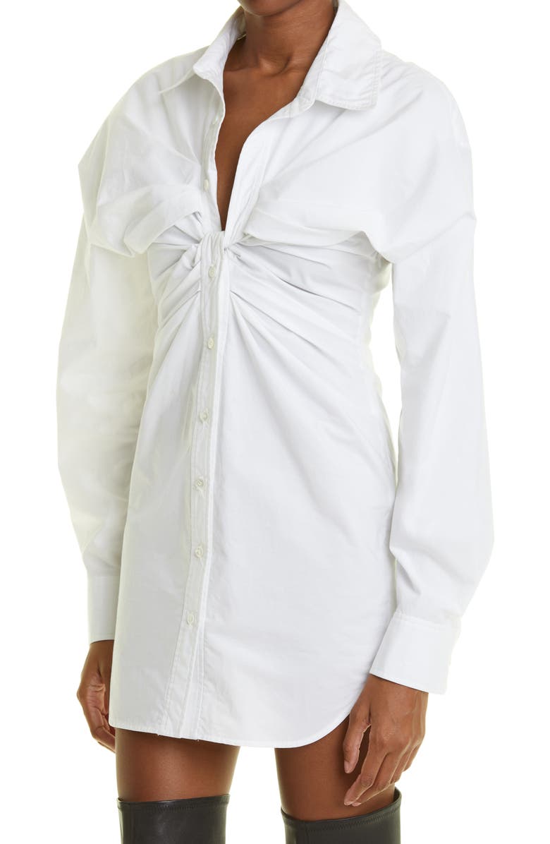 Alexander Wang Twist Front Long Sleeve Cotton Poplin Shirtdress, Alternate, color,
